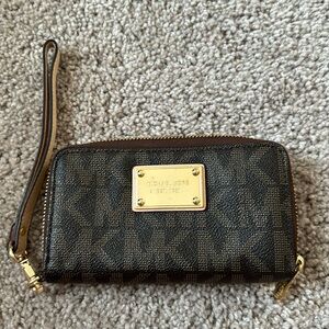 Michael Kors MK brown and gold wristlet